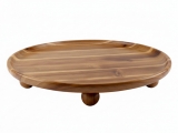 Handcrafted Round Acacia Wood Footed Platter
